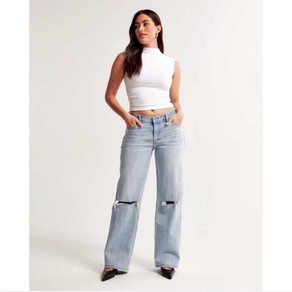 Abercrombie & Fitch Denim - ABERCROMBIE & FITCH The Baggy Low Rise Distressed Curve Love Jeans Size 27